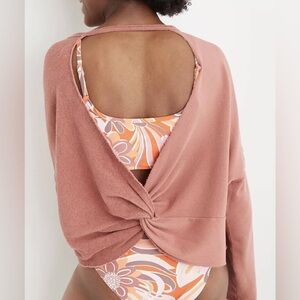 Aerie Weekend Pretty Open Back Sweatshirt Lightweight Clay Colored Size Medium
